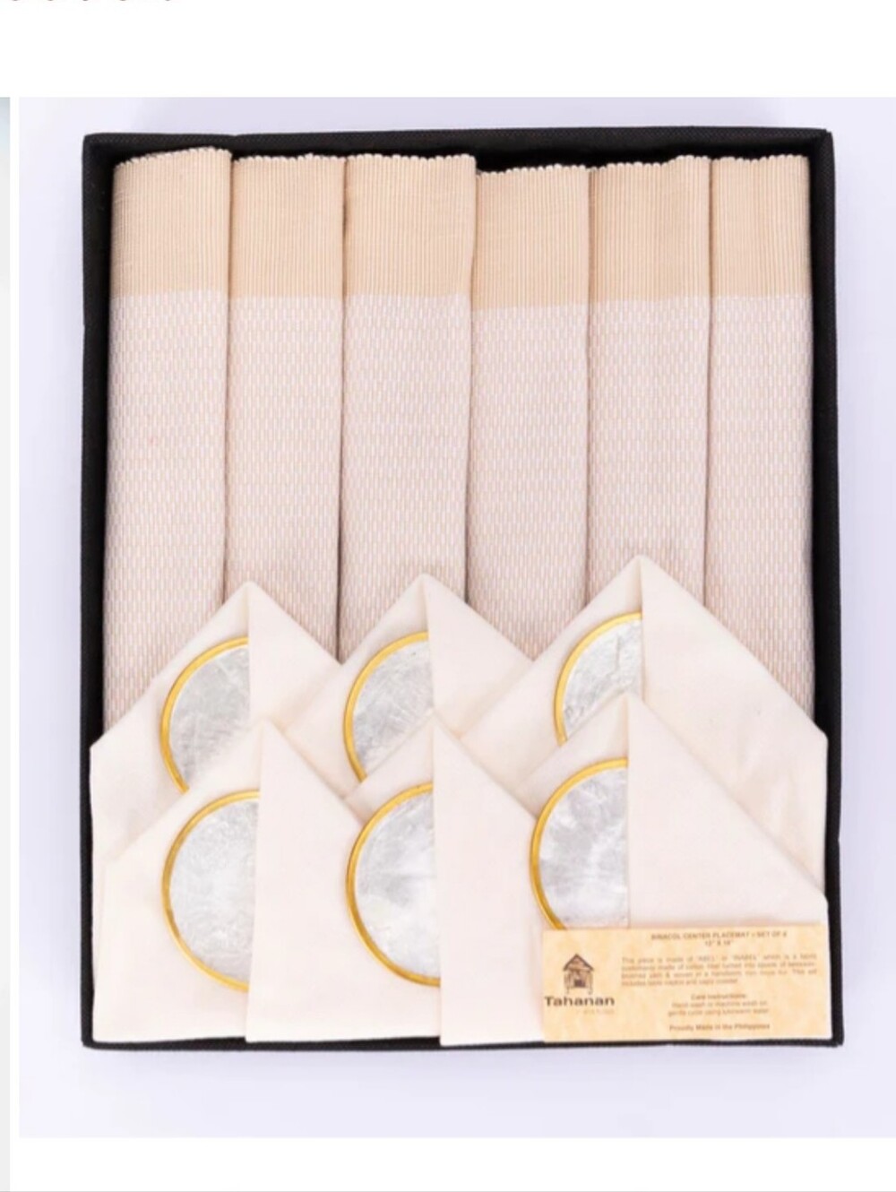 Tahanan Binacol Center Placemat 13x18 With Capiz Coasters And Napkin Set Of 6